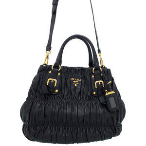 Prada Nappa Gaufre Tote bag black gathered sheepskin leather